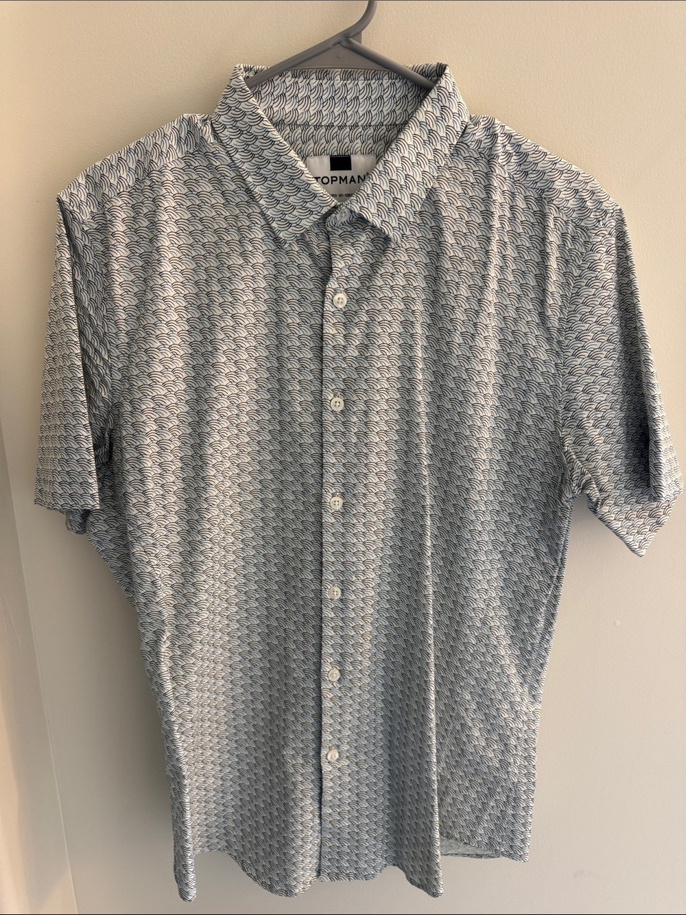 Topman Blue Patterned Short-Sleeve Button-Down Shirt